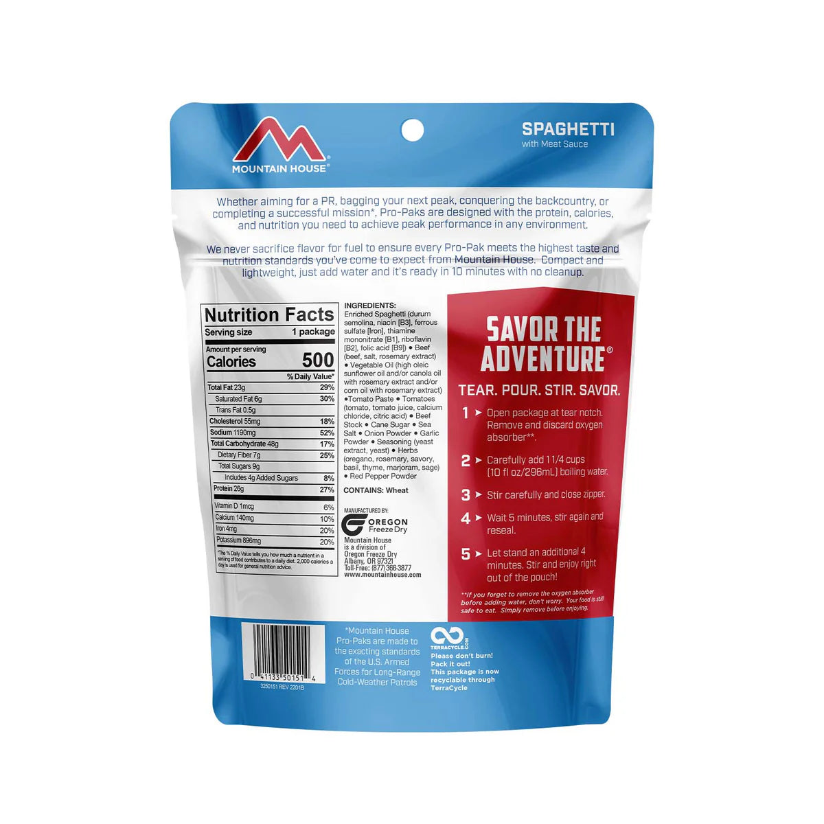 Ingredients & nutrition label of Spaghetti with Meat Sauce pouch