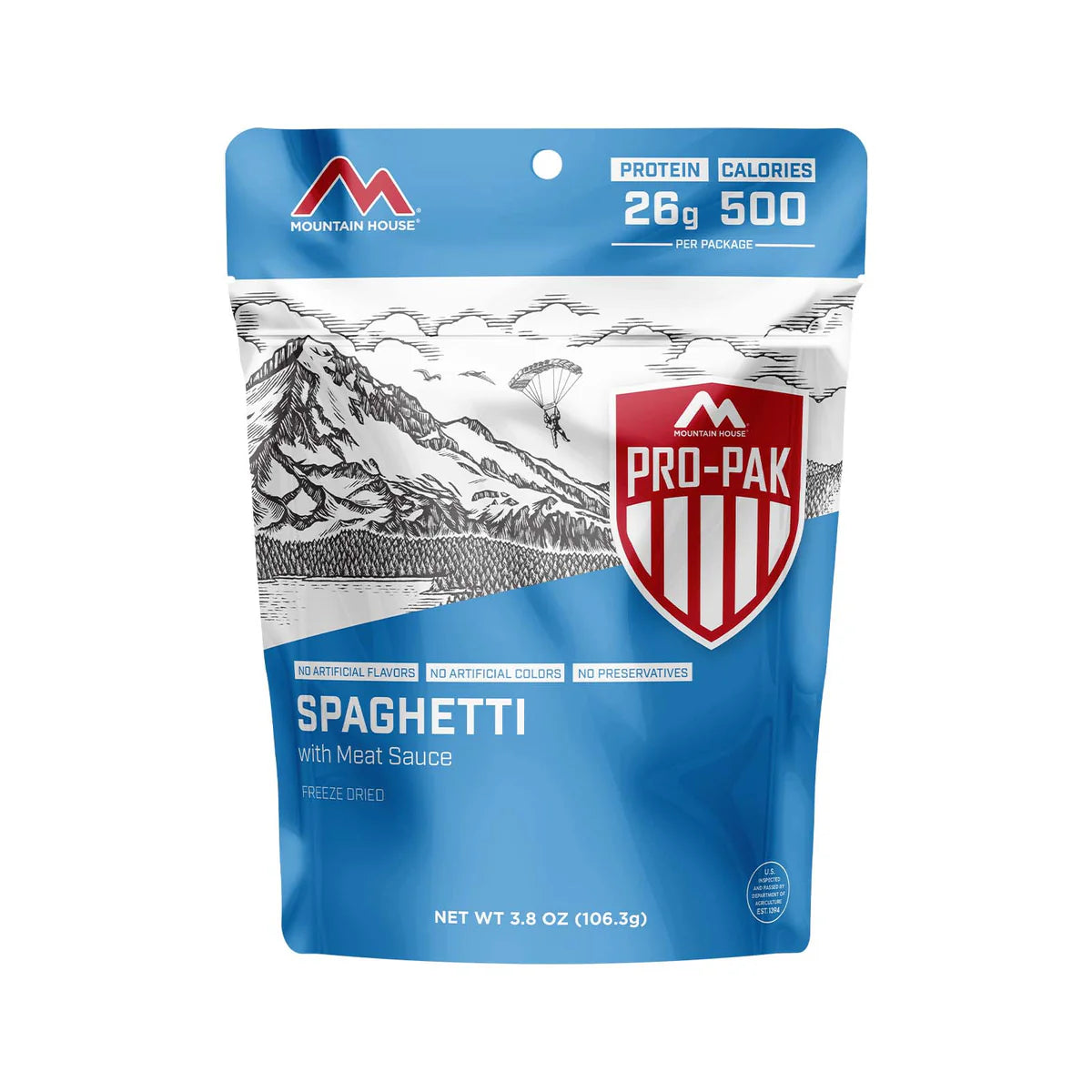 Front view of Mountain House Spaghetti with Meat Sauce pouch