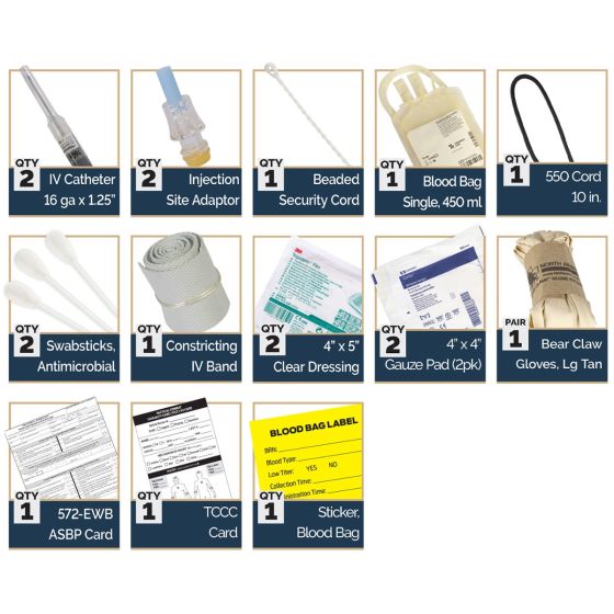 LTOWB Collection Set V kit components for blood collection