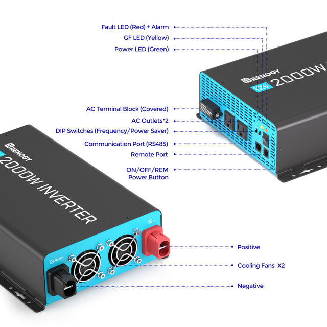 2000W 12V Pure Sine Wave Inverter with Power Saving Mode (New Edition)