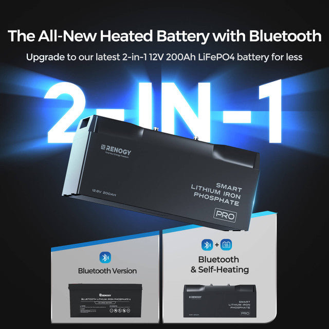 12V 200Ah Pro Smart Lithium Iron Phosphate Battery w/Bluetooth & Self-heating Function