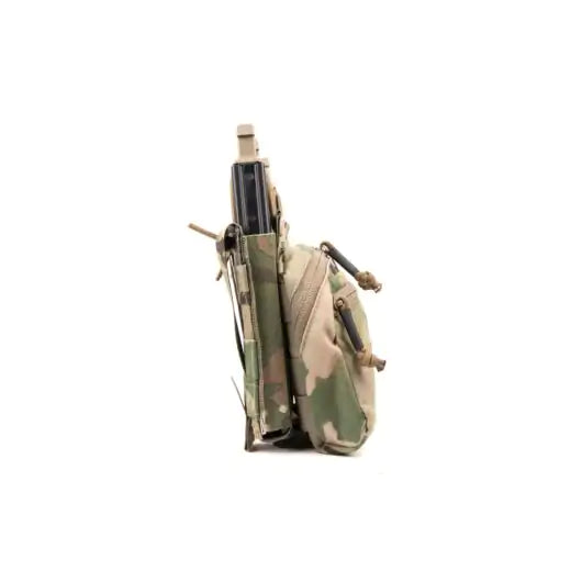 Side view of pouch showing subtle outward taper and flat profile when empty