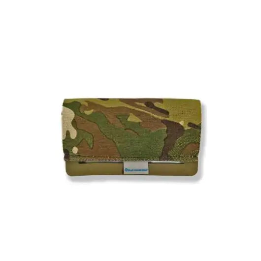 Front view of Blue Force Gear The Hammock tourniquet holder in multicam