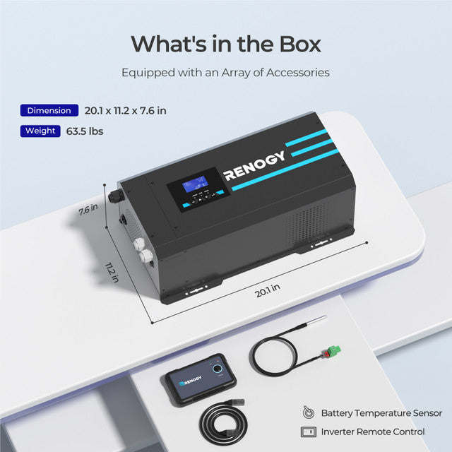 3000W 12V Pure Sine Wave Inverter Charger w/ LCD Display