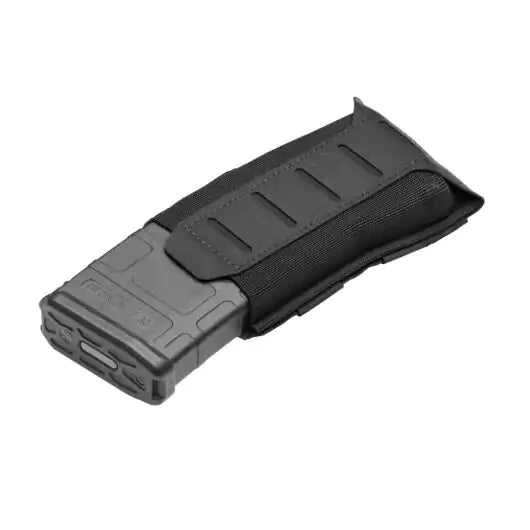 Front view of Blue Force Gear Stackable Ten-Speed Single M4 Mag Pouch with MOLLEminus stackable front in black