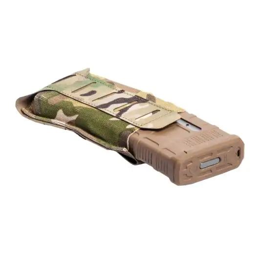 Top view of pouch laid flat showing ULTRAcomp laminate and single-mag configuration