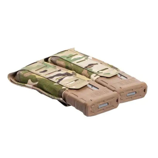 Front view of Blue Force Gear Stackable Ten-Speed Double M4 Mag Pouch with MOLLEminus stackable front in multicam