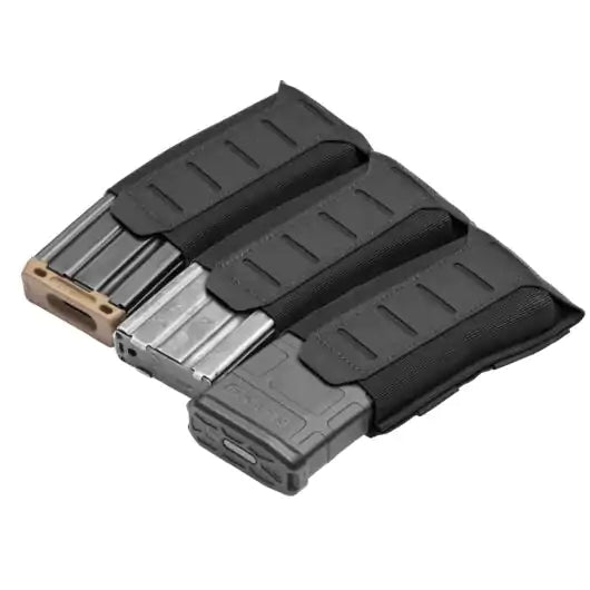 Front view of Blue Force Gear Stackable Ten-Speed Triple M4 Mag Pouch with MOLLEminus stackable front in black